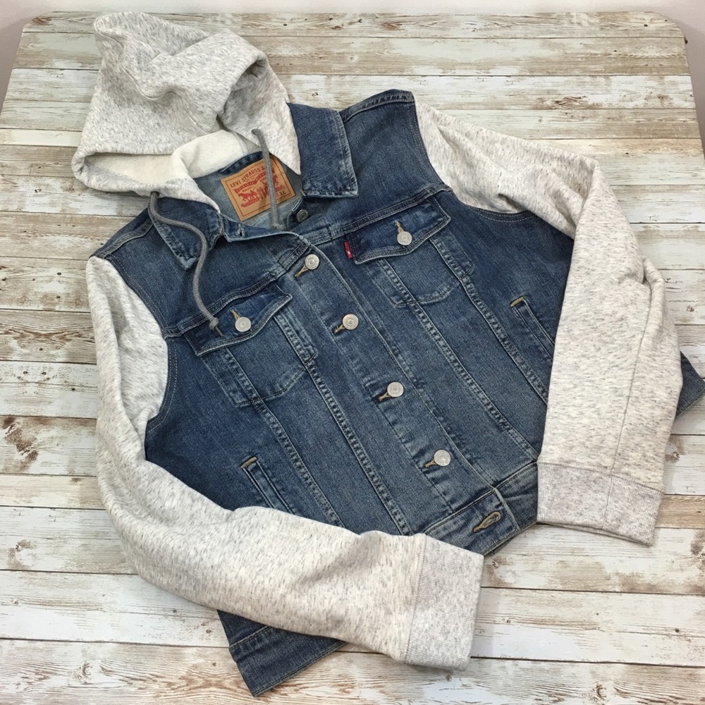 Levi’s hooded sweatshirt sleeve denim jacket sz XL
